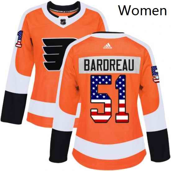 Womens Adidas Philadelphia Flyers 51 Cole Bardreau Authentic Orange USA Flag Fashion NHL Jersey